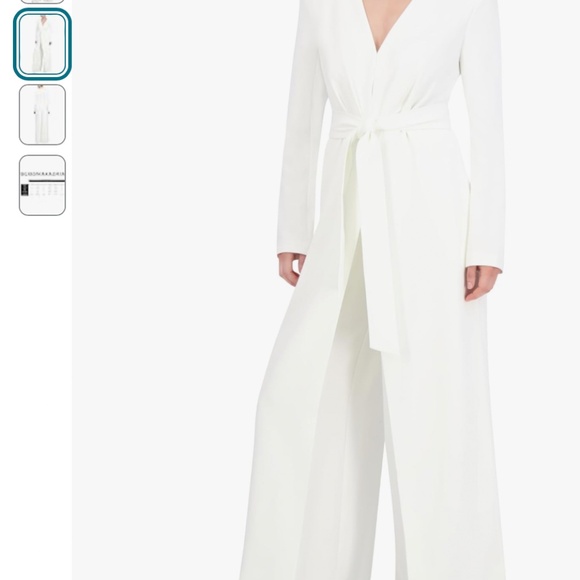 BCBGMAXAZRIA Long Sleeve Wide Leg  V Neck Jumpsuit White Ivory - Picture 8 of 9